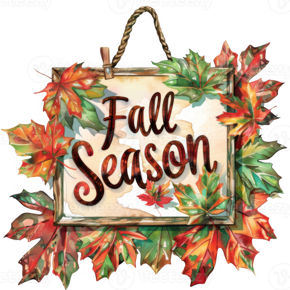 Autumnal Leaves on Wooden Fall Season Sign png