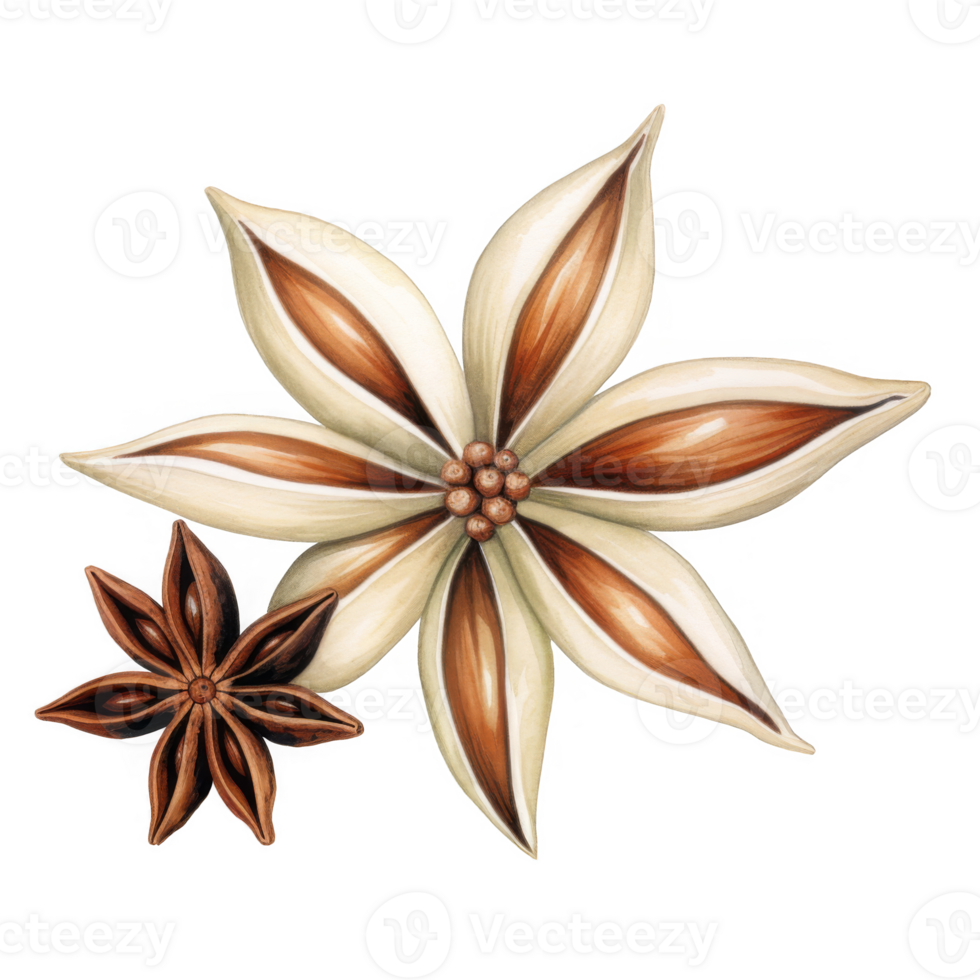Illustrative depiction of star anise and a stylized floral interpretation. png