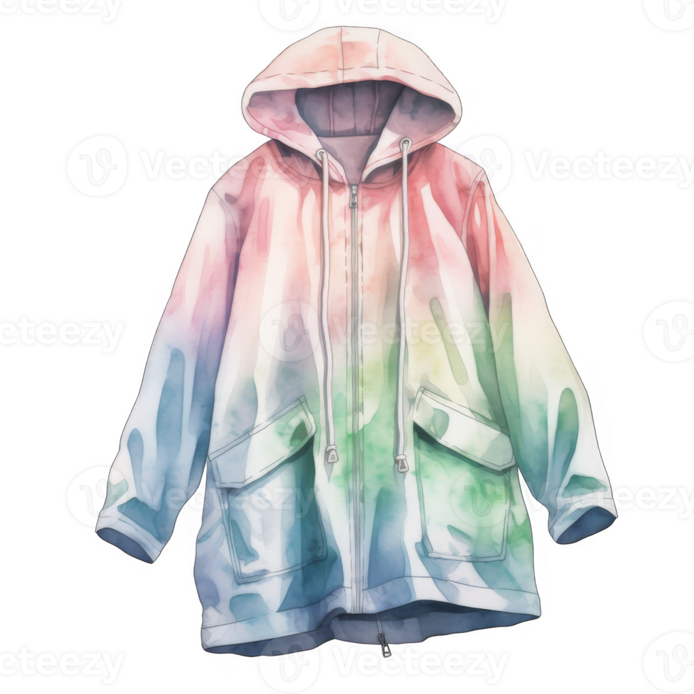Watercolor Painting of a Pastel Tie-Dye Hooded Jacket png