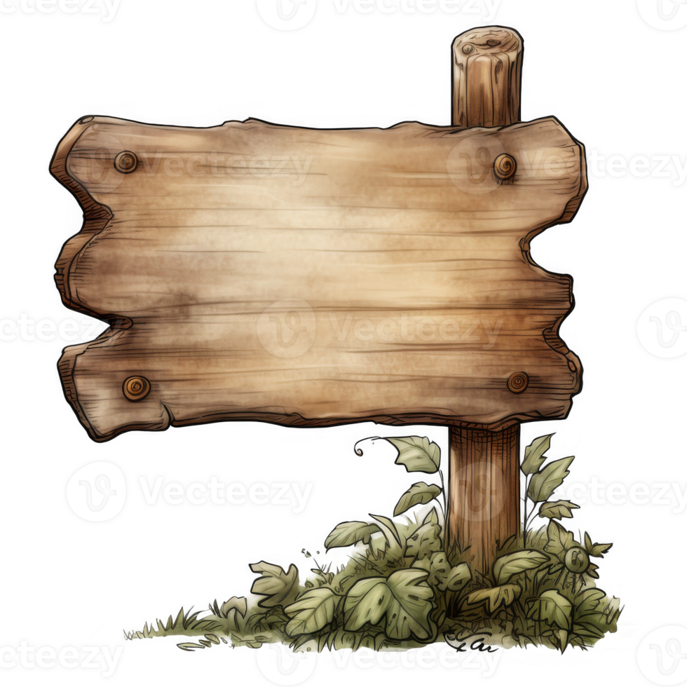 Rustic Wooden Signpost with Blank Space and Foliage Base png