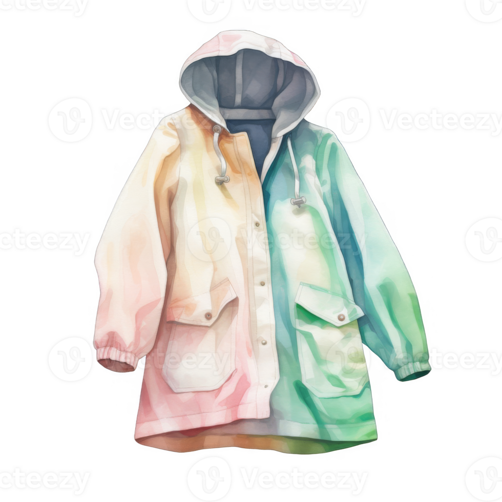 Pastel-Colored Hooded Jacket with Two-Toned Design Hanging on a Hanger png