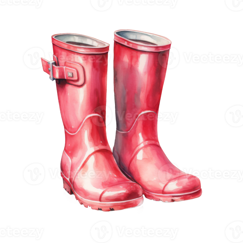 Watercolor Painting of a Pair of Shiny Pink Rain Boots png