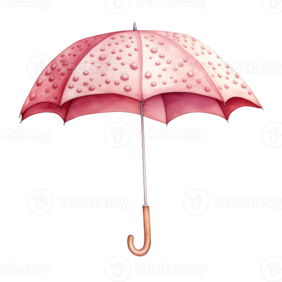 Pink Umbrella with Water Droplets, Watercolor Illustration png