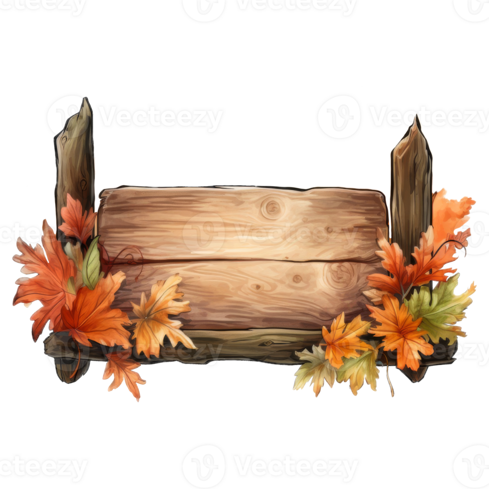 Rustic Wooden Sign Adorned with Autumn Leaves and Branches png