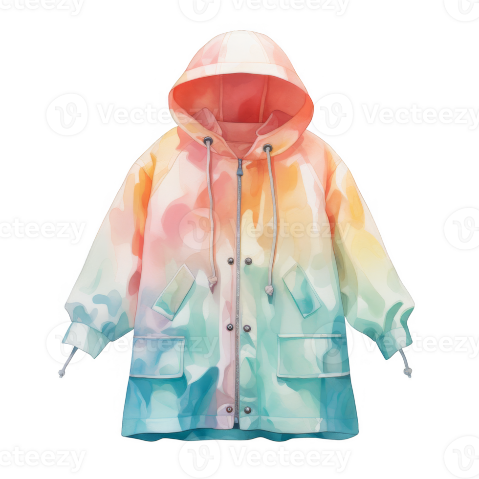 Pastel Rainbow Hooded Jacket with Pockets and Zipper Closure png