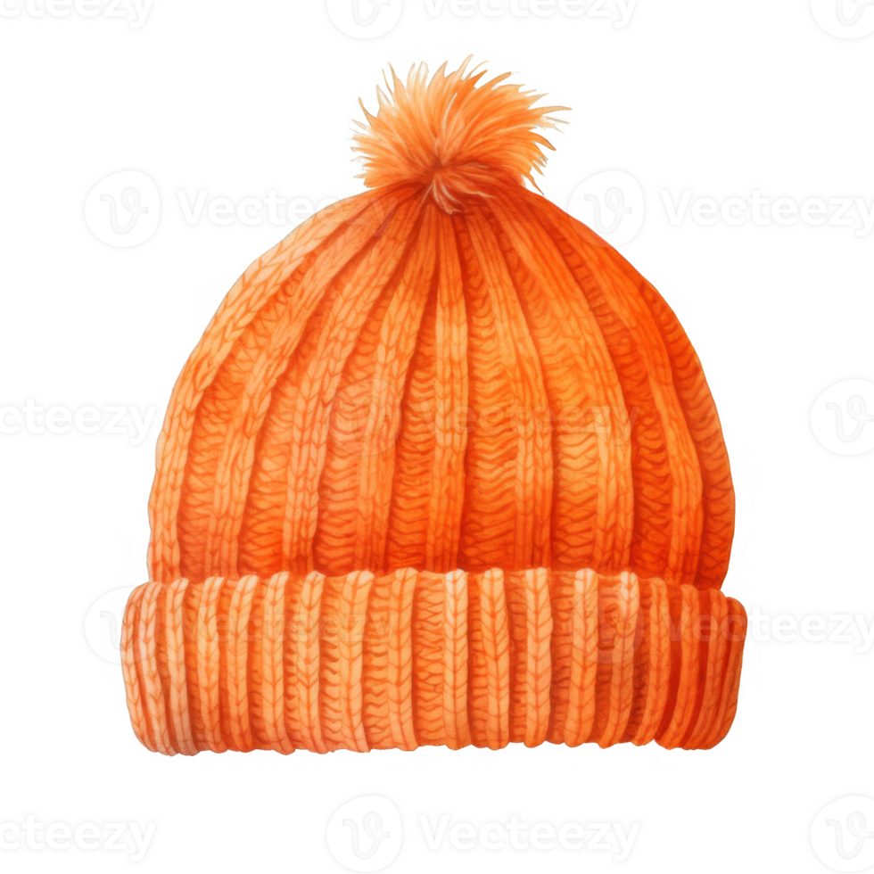 Knitted Orange Beanie with Pom Pom Warm Winter Headwear png