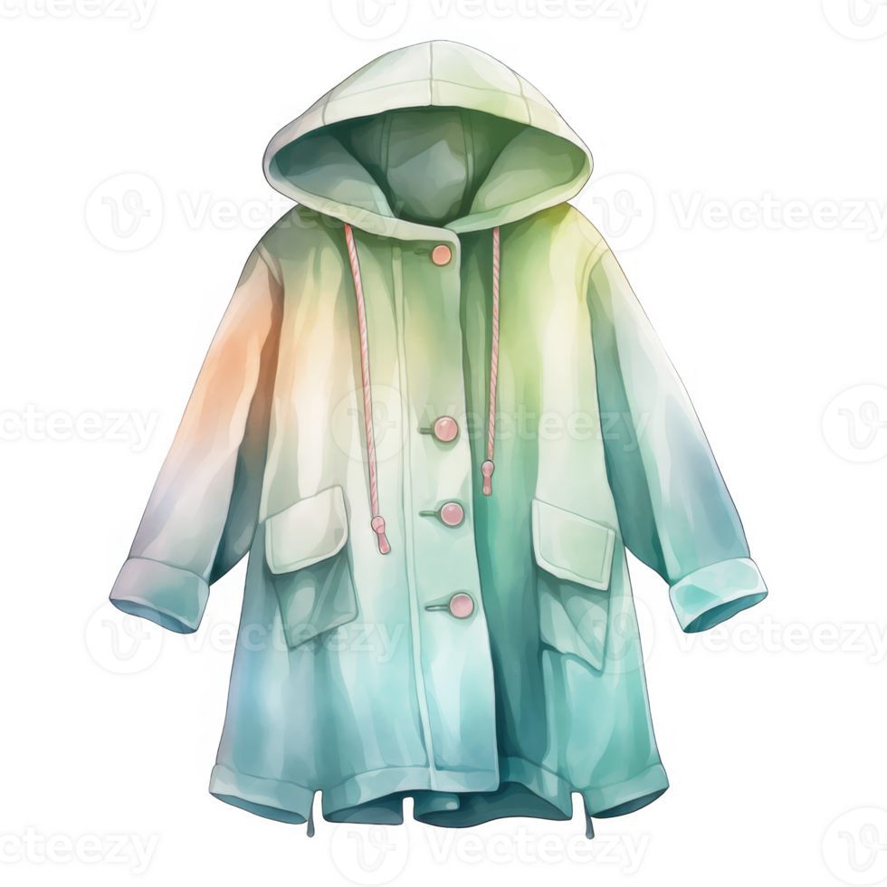 Mint Green Hooded Button-Up Coat with Pockets and Drawstrings png