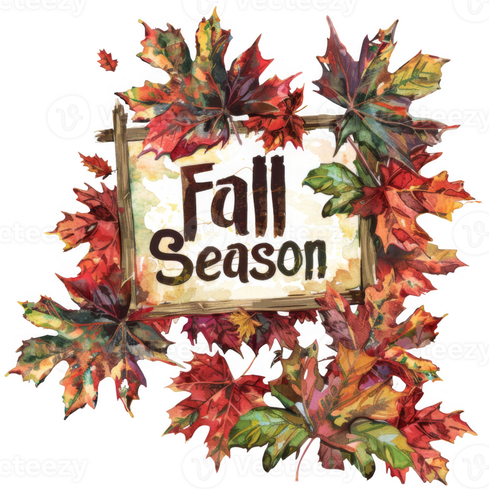 Autumnal Leaves on Wooden Fall Season Sign png