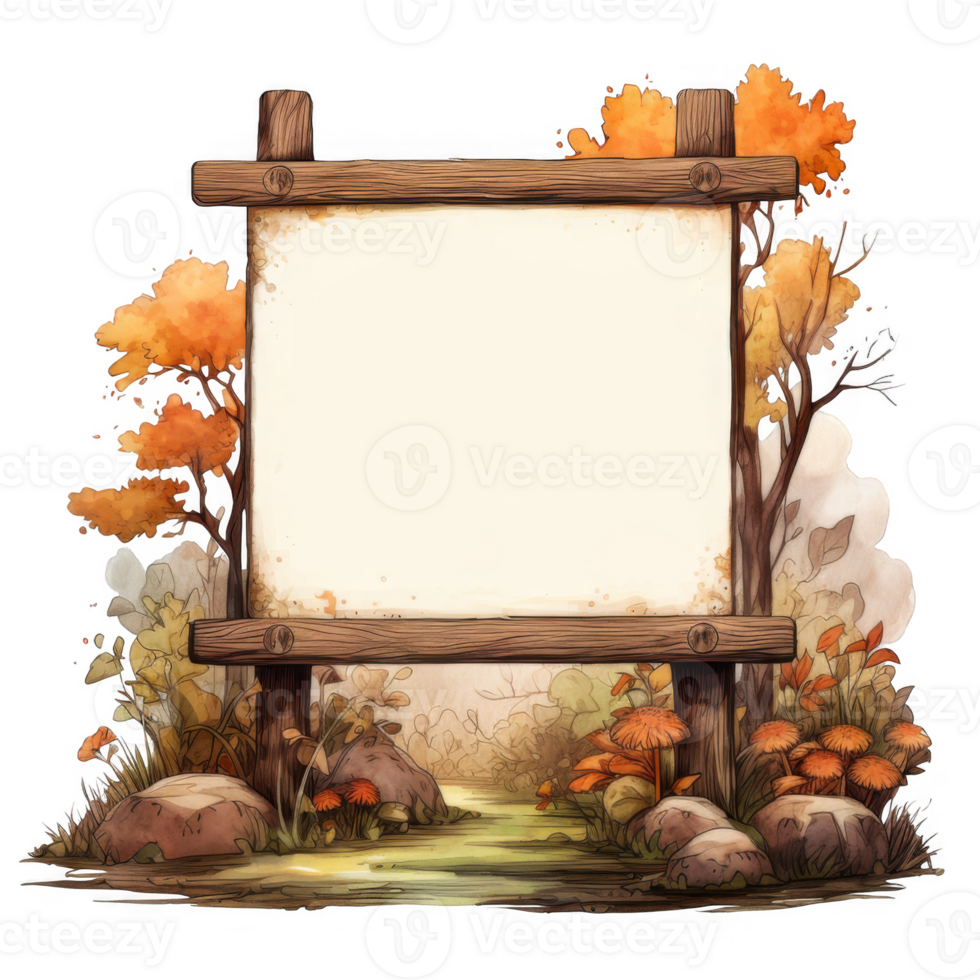 Blank Wooden Signpost in an Autumnal Forest Setting png