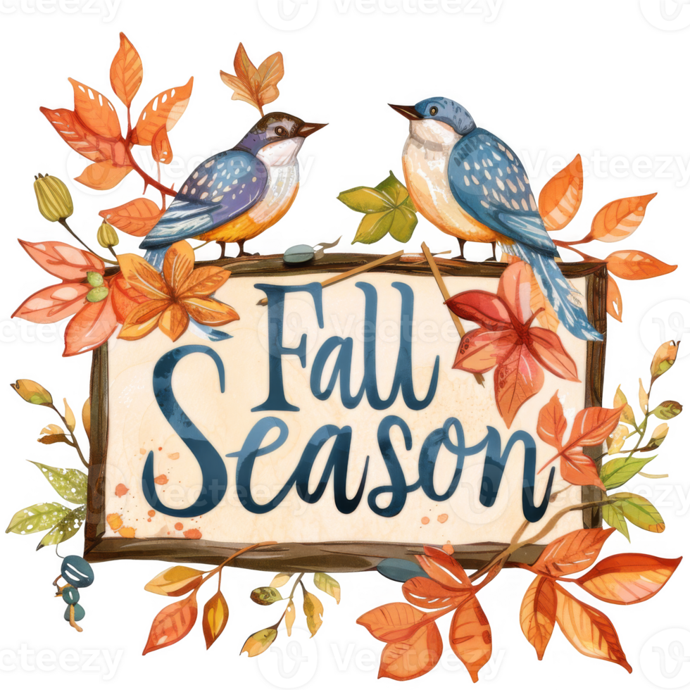 Autumnal Leaves on Wooden Fall Season Sign png