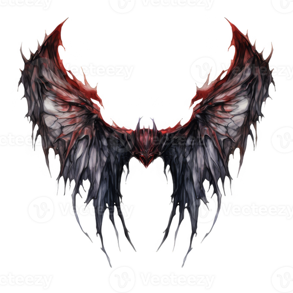 Crimson and Grey Demon Wings, Intricate Design, Dark Fantasy Art png