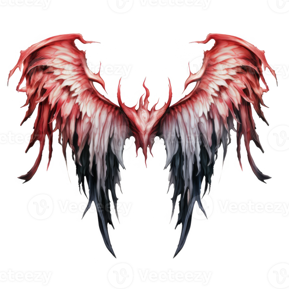 Fiery, Crimson and Grey Wings with a Central Flame Design png
