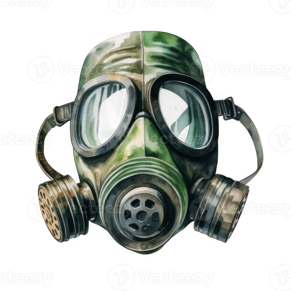 Watercolor Painting of a Vintage Military Gas Mask png