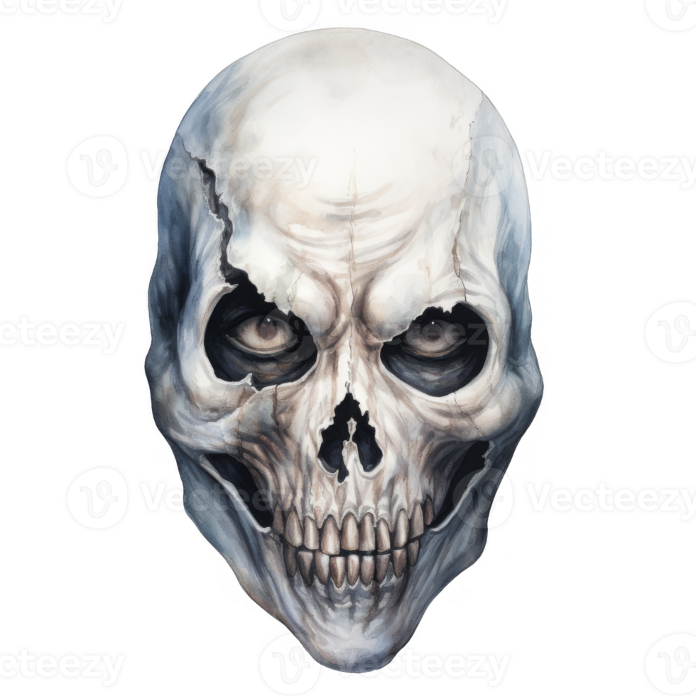 A Realistic Watercolor Painting of a Skull Mask with Glaring Eyes png