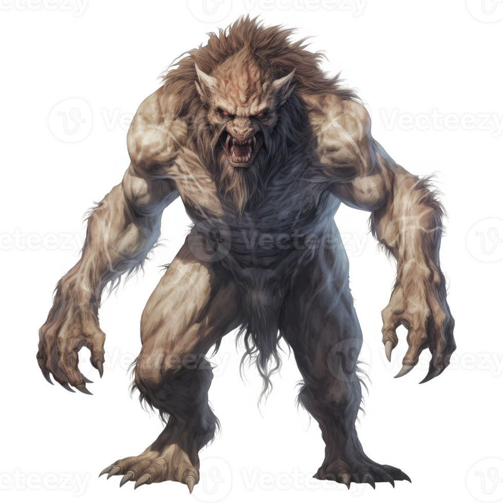 Powerful, Ferocious Lycanthrope, Anthropomorphic Beast with Claws and Fangs png