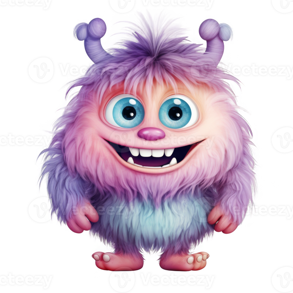 Cheerful Purple and Blue Furry Monster with Big Eyes and a Wide Grin png
