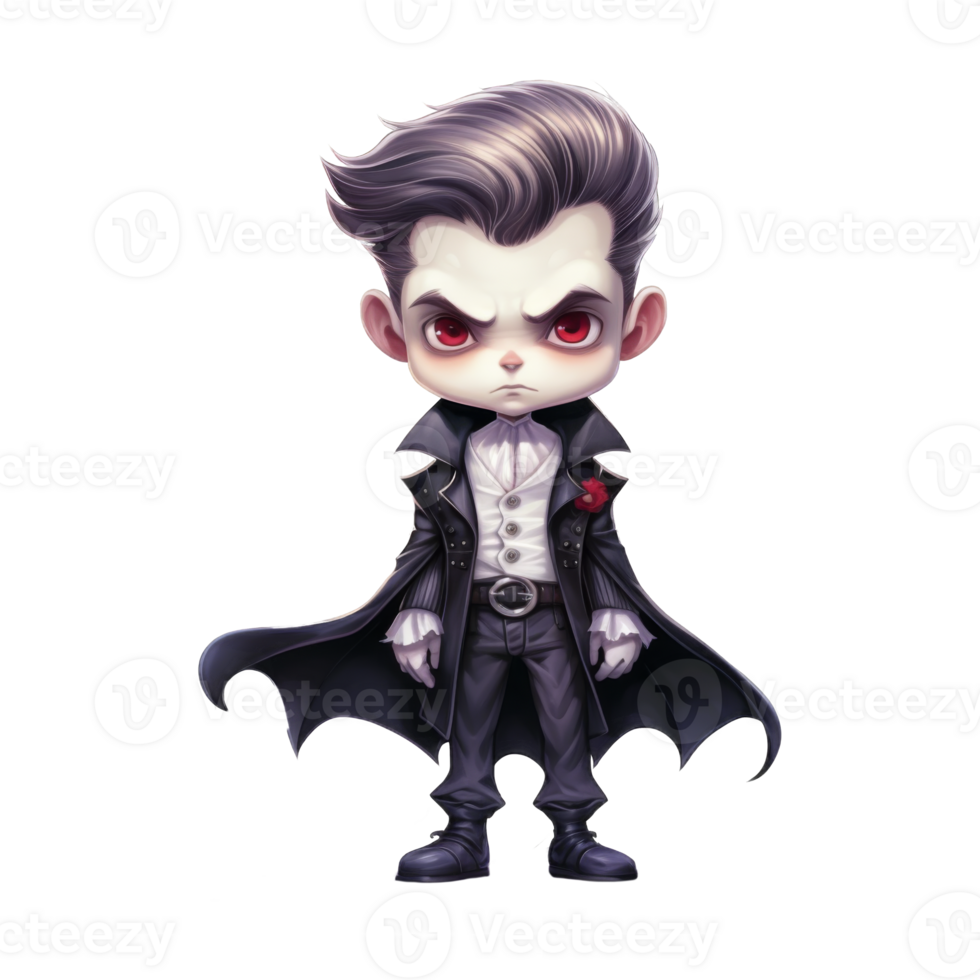 Chibi Vampire Lord in Elegant Dark Attire with Red Eyes png