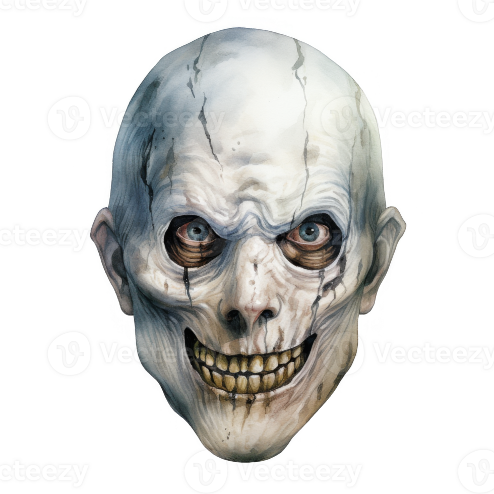 Ghastly Pale Face with Sinister Grin, Watercolor Horror Portrait png