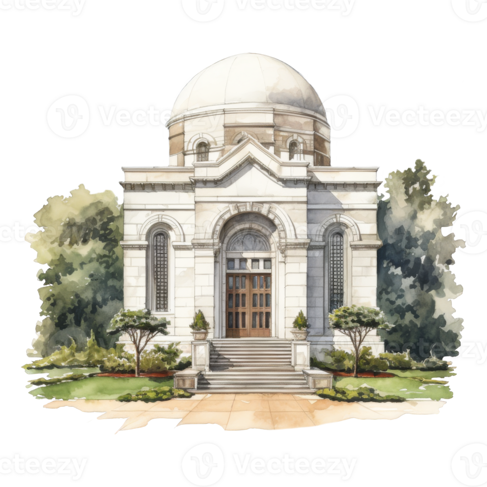 Architectural Watercolor Rendering of a Classical-Style Mausoleum png