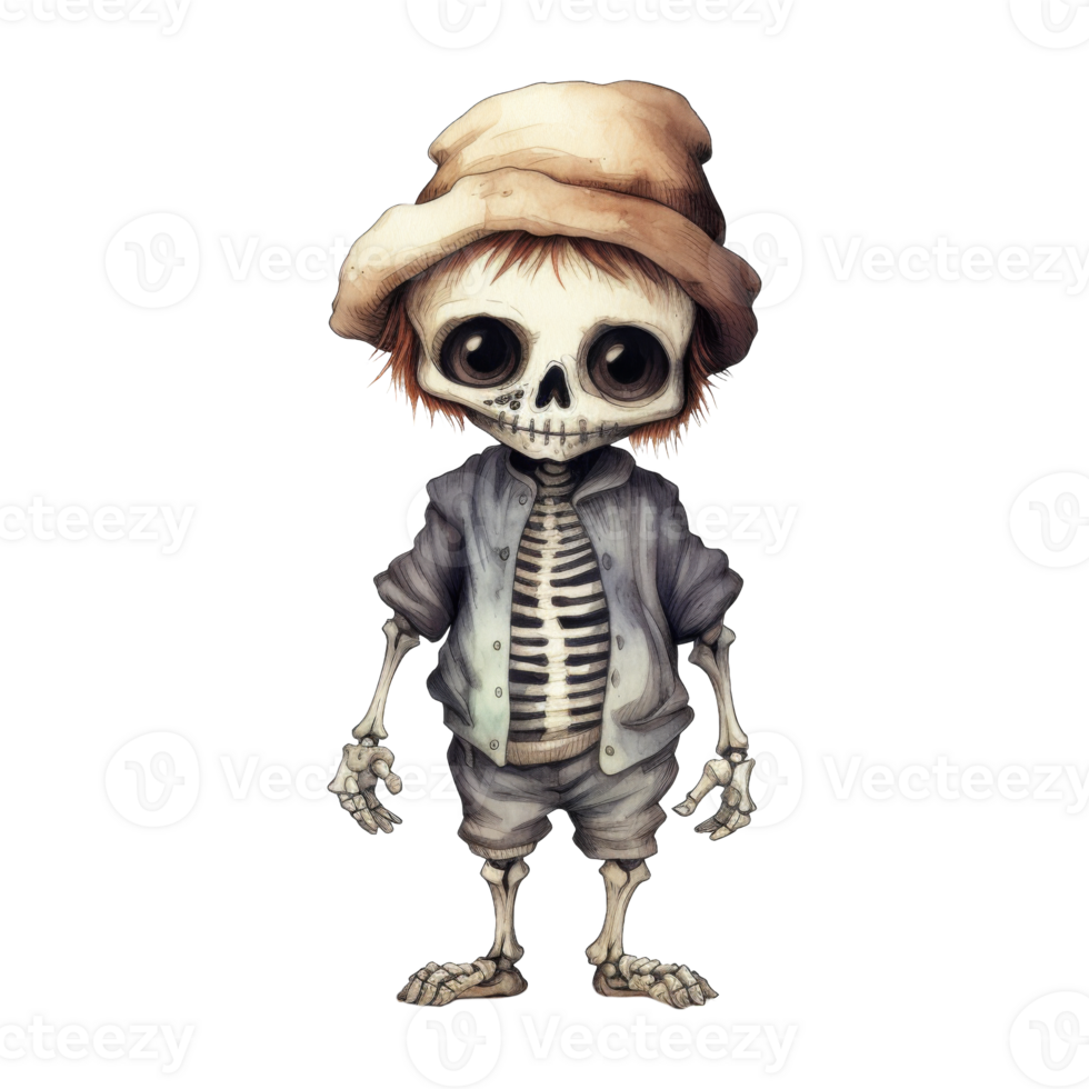 Adorable Cartoon Skeleton Child Wearing a Hat and Clothes png