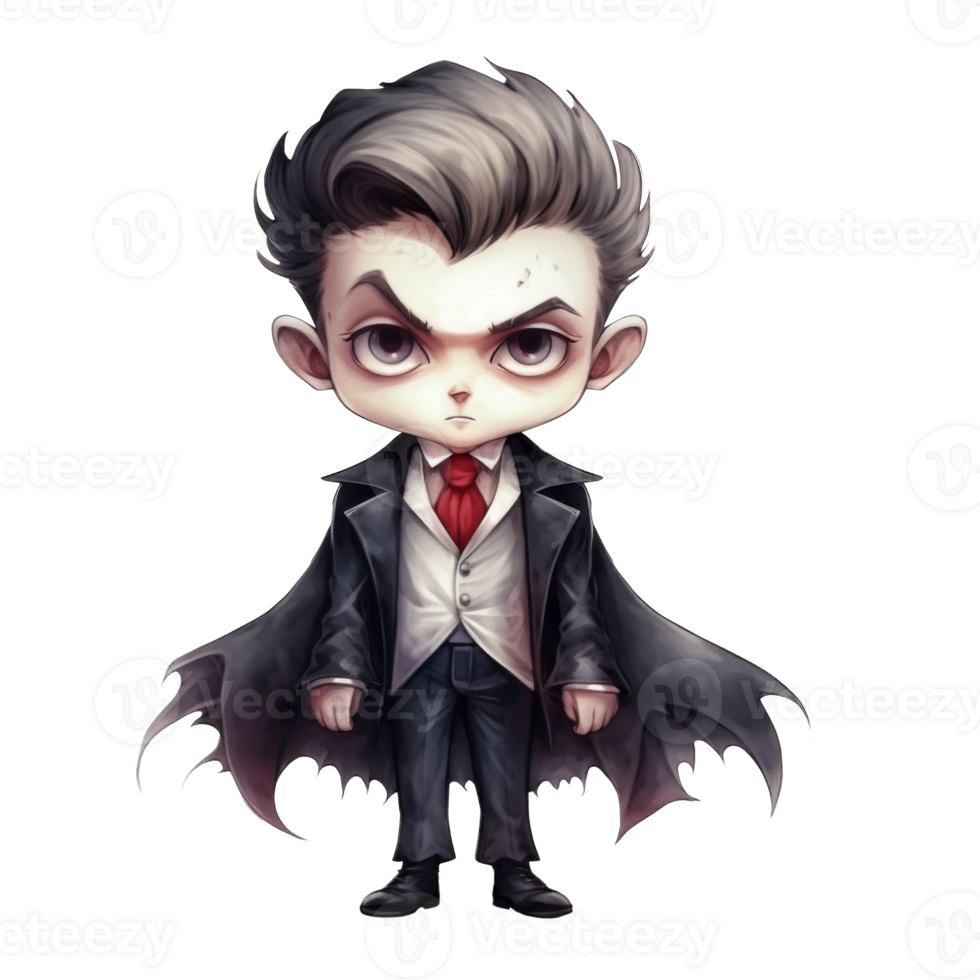Chibi Vampire Boy in a Dark Suit with a Brooding Expression png
