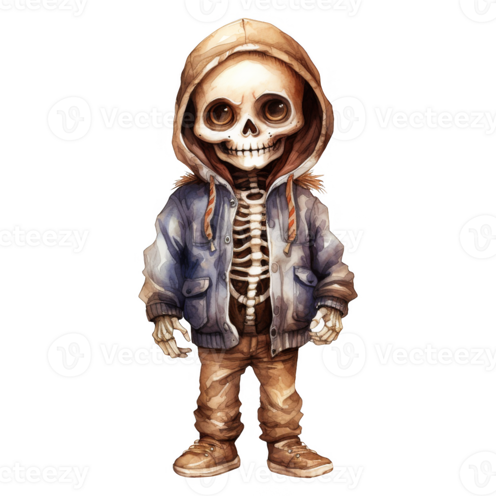 A Cute Cartoon Skeleton Wearing a Hoodie and Jeans png
