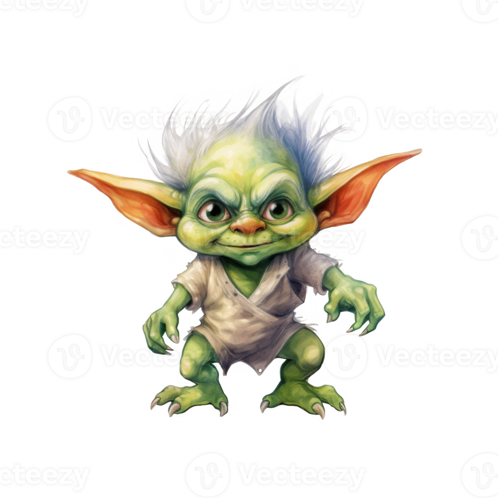 Grumpy Green Goblin with Spiky White Hair in a Ragged Tunic png