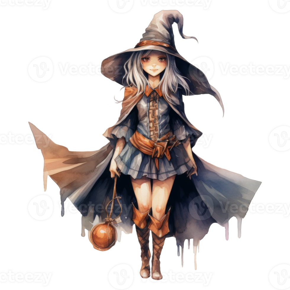 Anime Witch Girl with Pointed Hat and Brown Boots Carrying a Sphere png