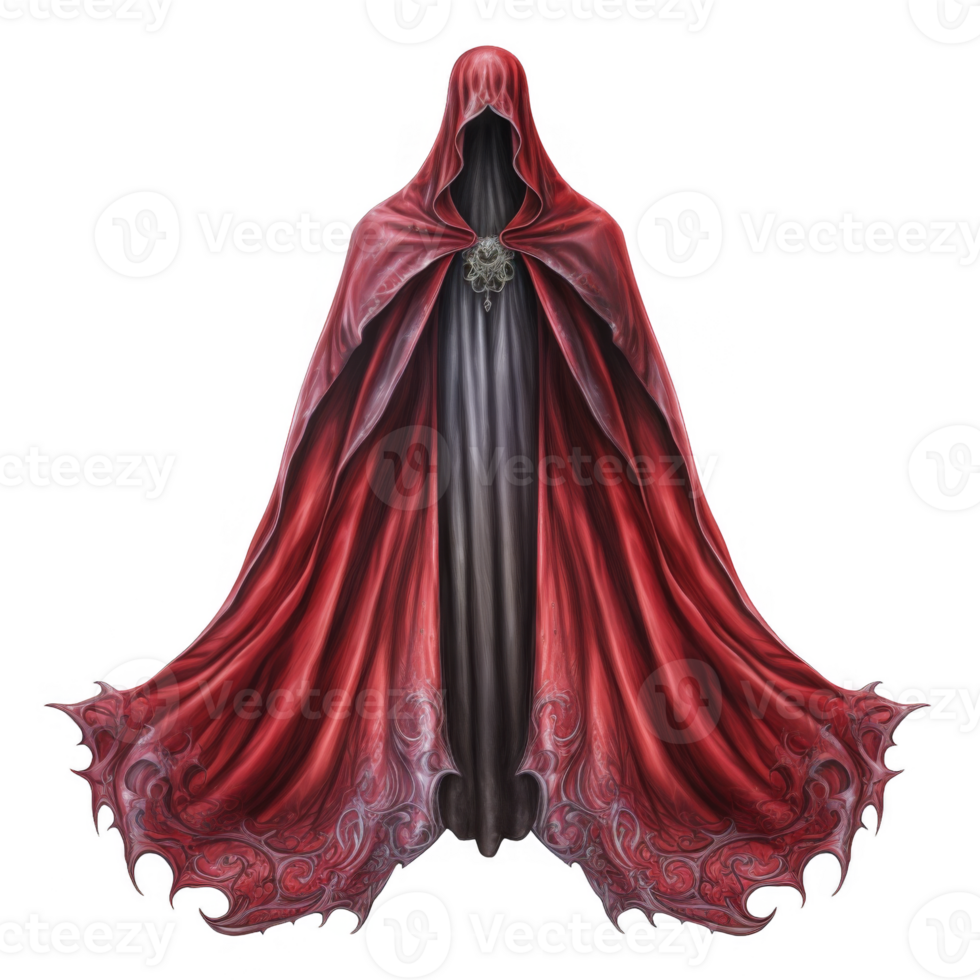 Ornate Crimson Cloak Concealing a Faceless Figure png