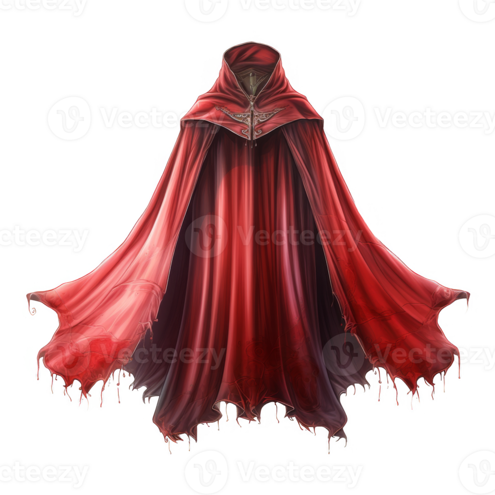 Crimson Hooded Cloak with Intricate Details and Dripping Edges png
