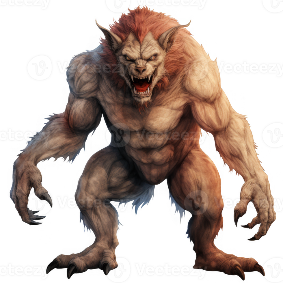 A Powerful, Ferocious, Anthropomorphic Beast with Reddish Fur png