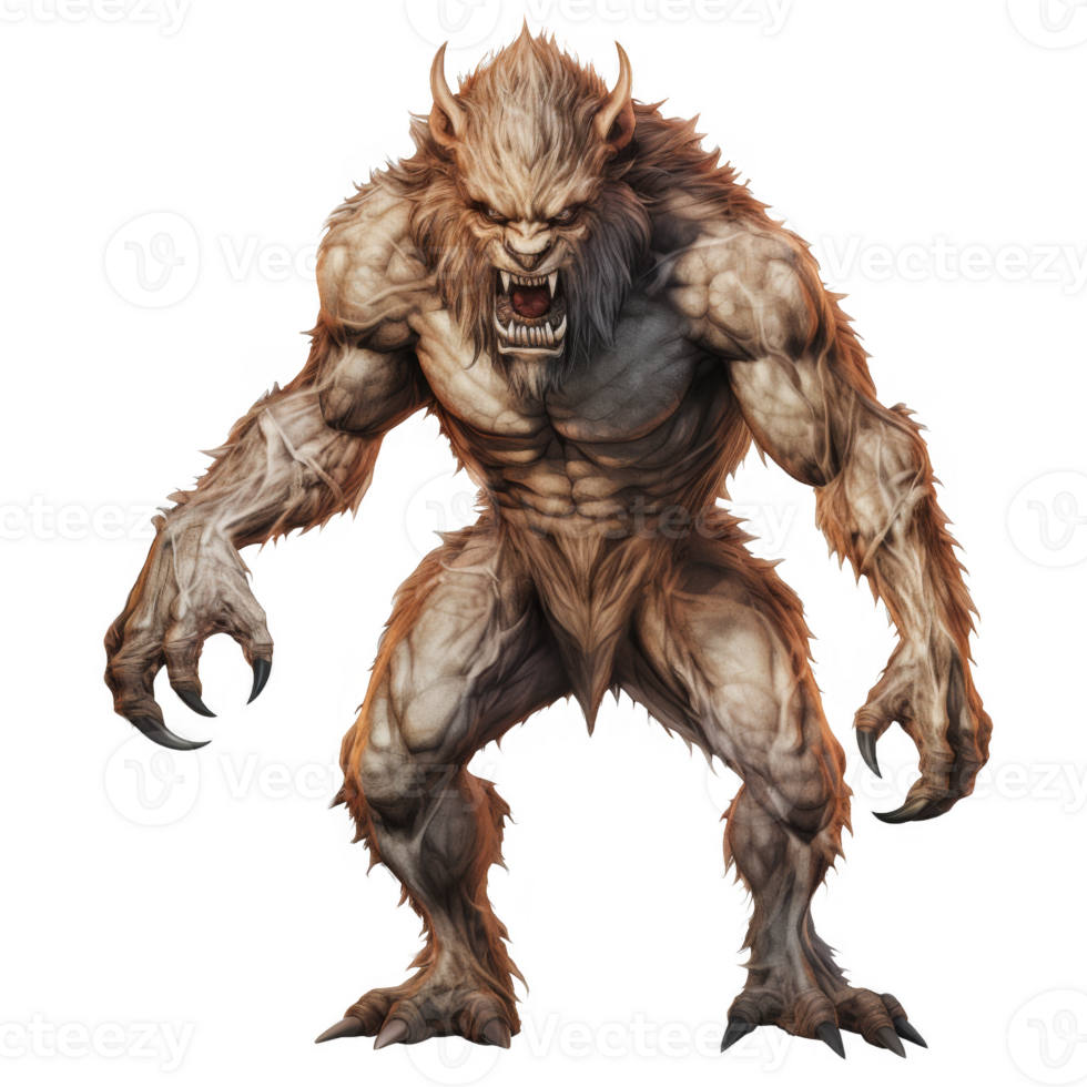 Powerful, Ferocious, Anthropomorphic Lion-like Creature with Horns png