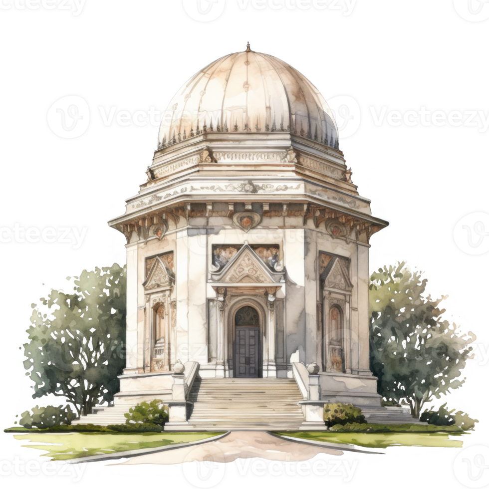 Watercolor Painting of an Elegant, Domed Classical-Style Building png