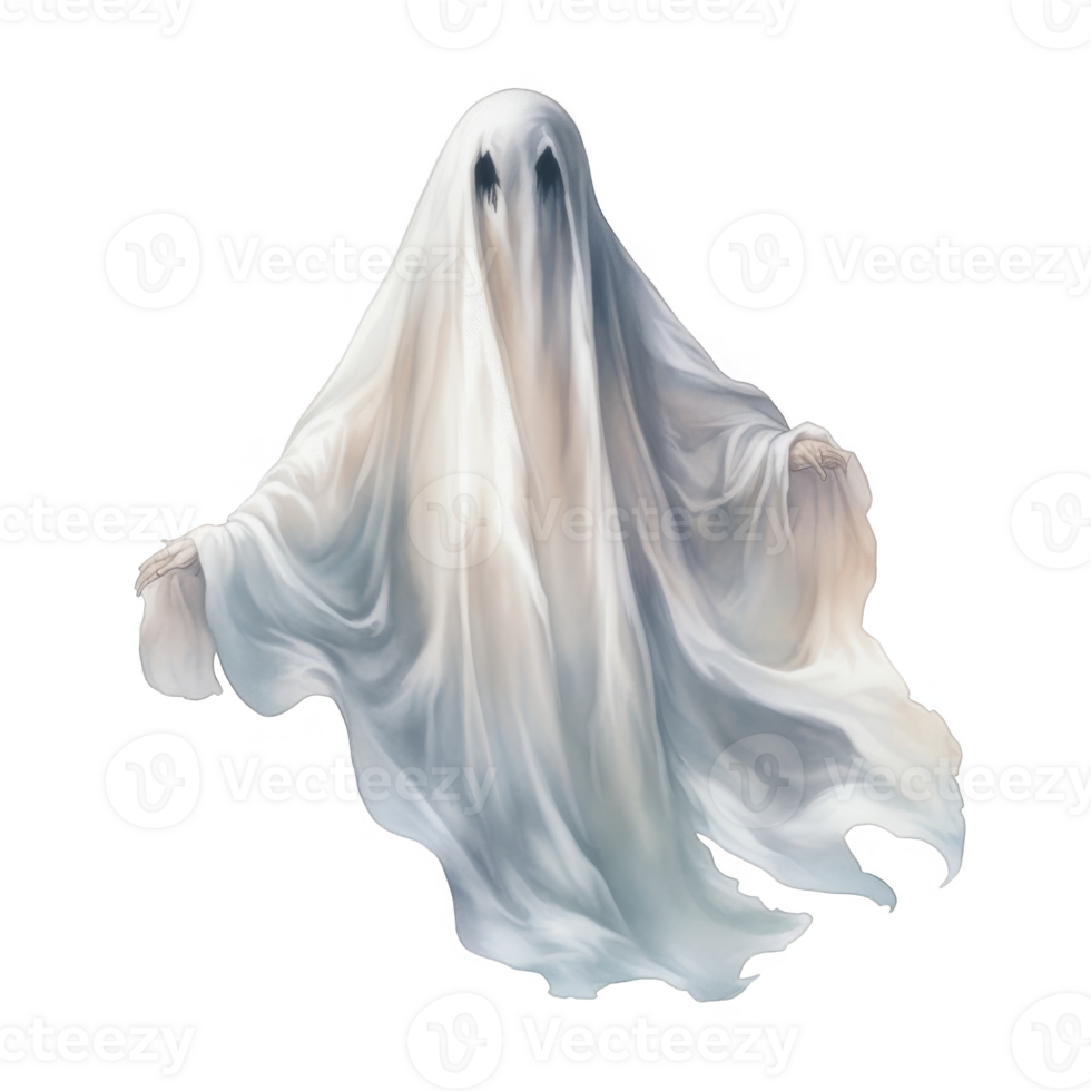 Ethereal White Ghost Figure in a Flowing Sheet, Digital Art png
