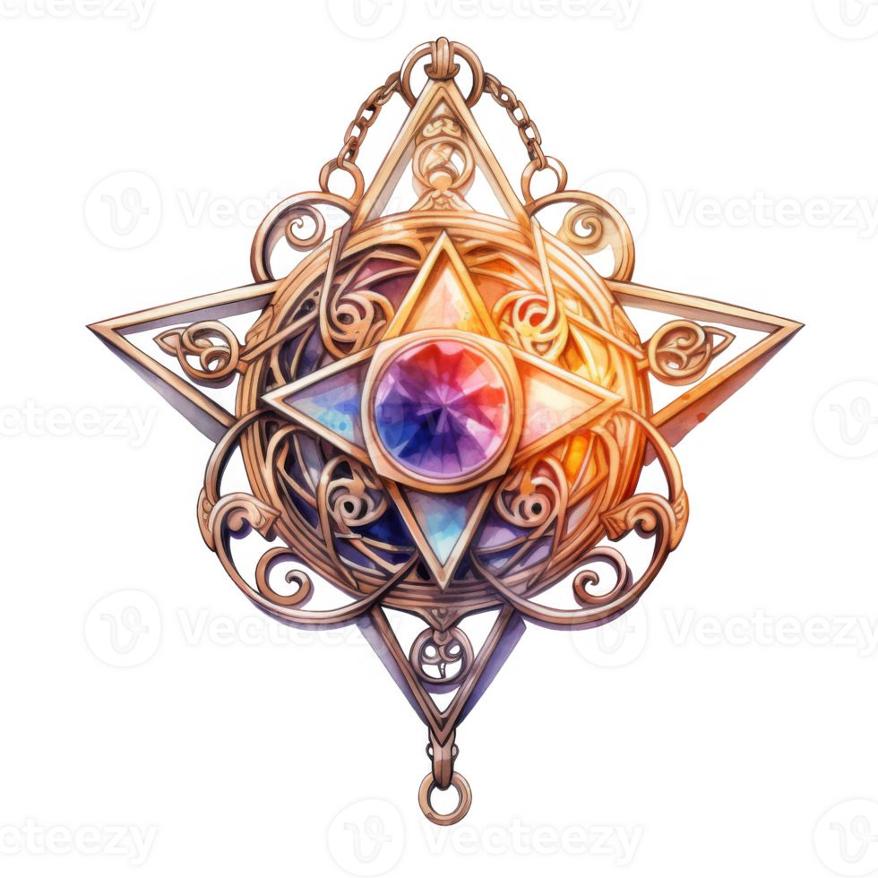 Ornate Golden Star-Shaped Pendant with Central Gemstone png