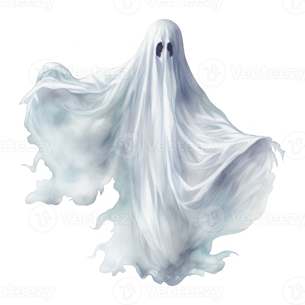 Ethereal White Ghost Figure, Flowing Drapery, Watercolor Style png