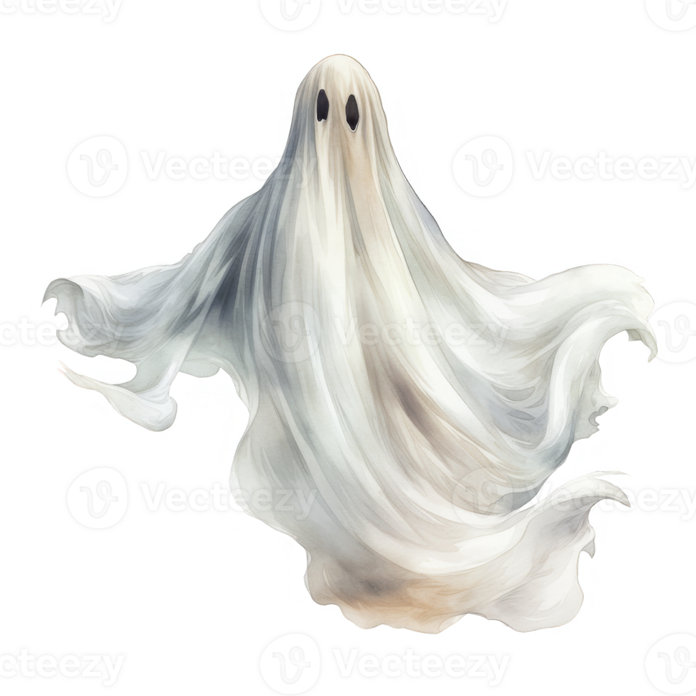 Ethereal White Ghost Figure with Flowing Drapery, Watercolor Style Illustration png