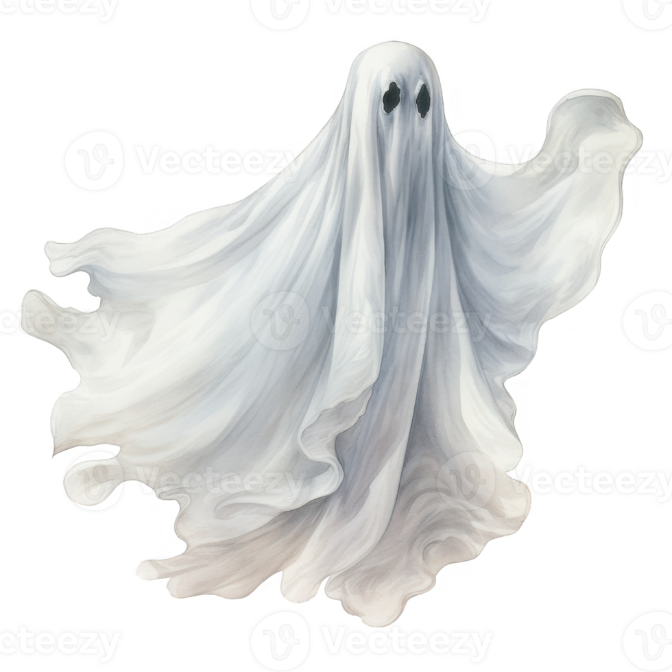 Ethereal Ghost Figure, Draped in Flowing White Sheet, Two Dark Eyeholes Visible png