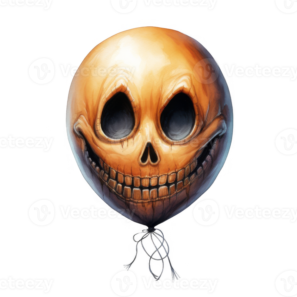 A macabre Halloween balloon depicting a grinning skull face. png