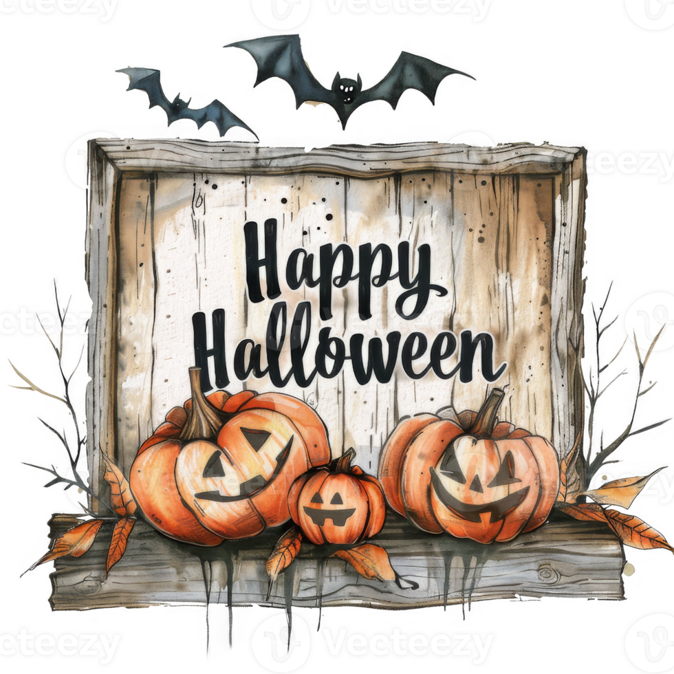 Halloween Hanging Sign with Jack-o'-lantern and Cemetery Sunset Scene png