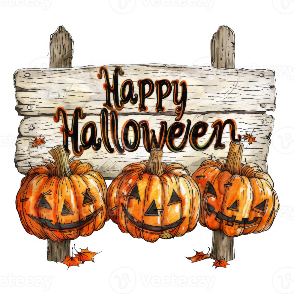 Halloween Hanging Sign with Jack-o'-lantern and Cemetery Sunset Scene png