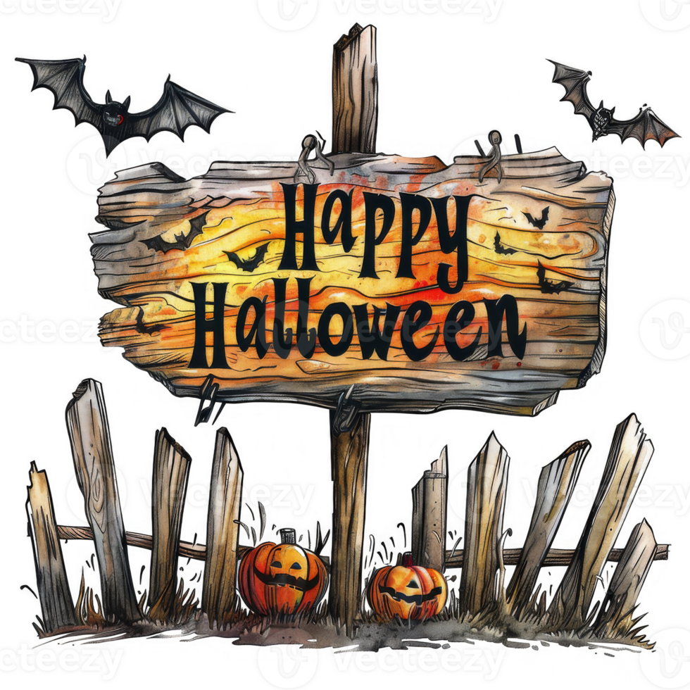Halloween Hanging Sign with Jack-o'-lantern and Cemetery Sunset Scene png