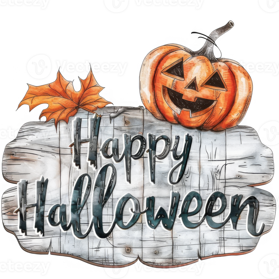Halloween Hanging Sign with Jack-o'-lantern and Cemetery Sunset Scene png