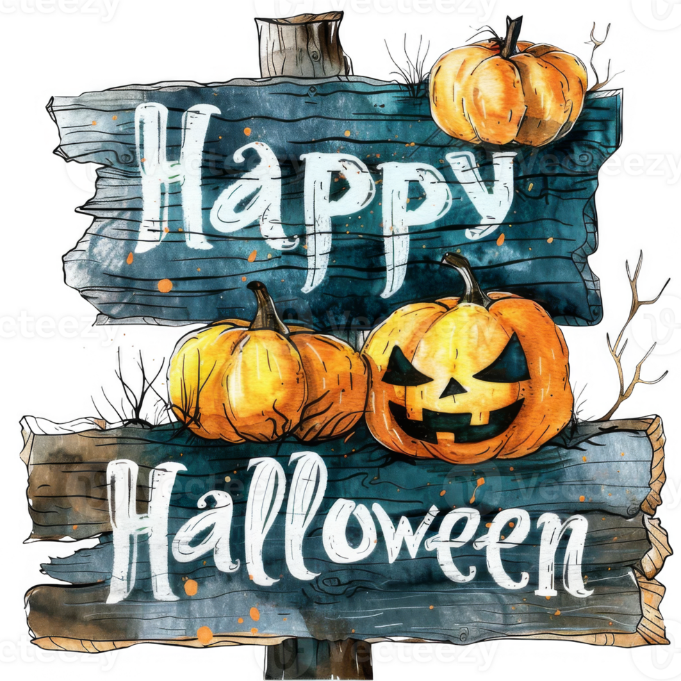 Halloween Hanging Sign with Jack-o'-lantern and Cemetery Sunset Scene png