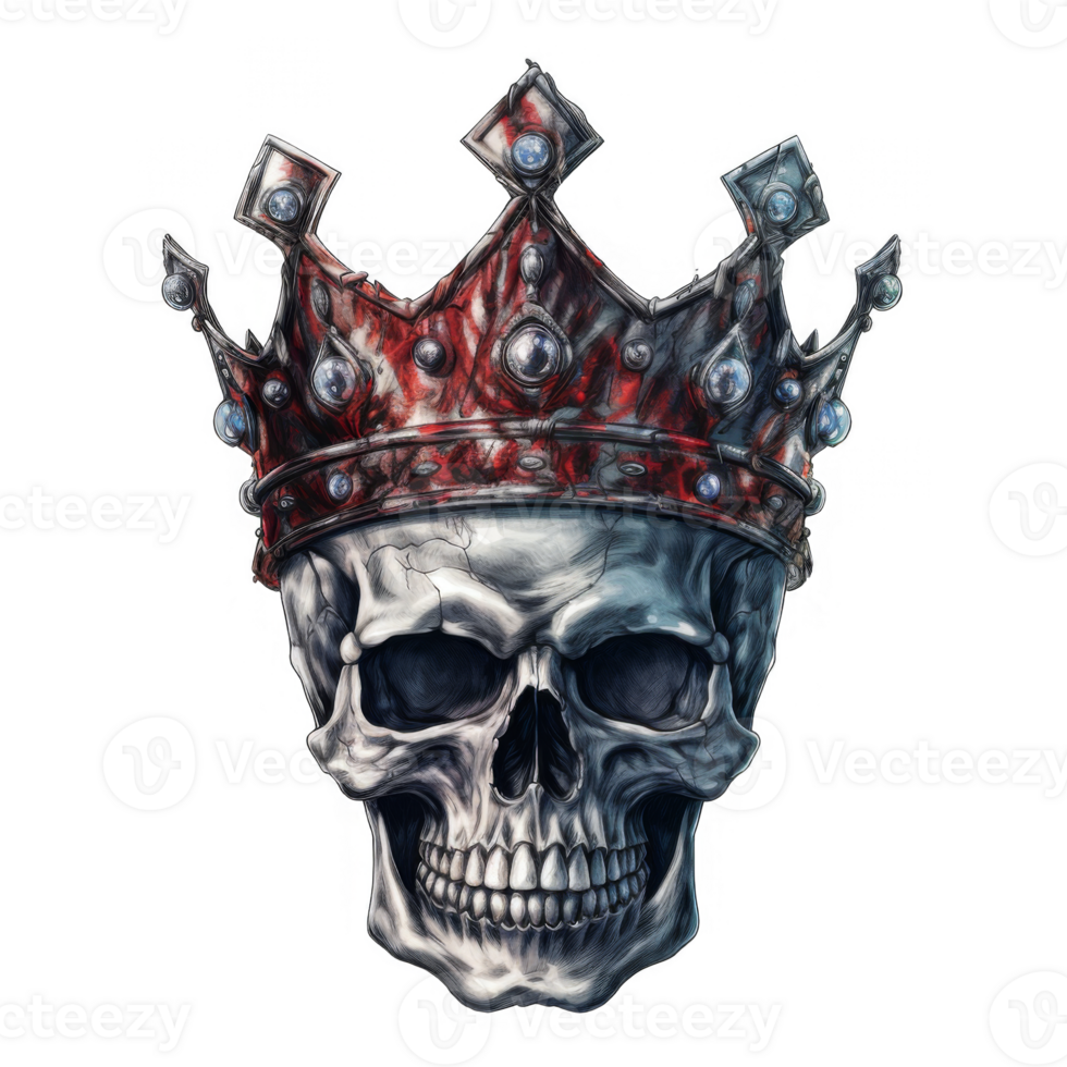 Crowned Skull in Glitch Art A Surreal King of the Underworld png