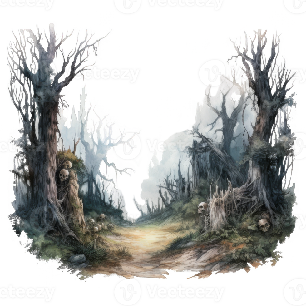 A forest with trees and a man in the middle png