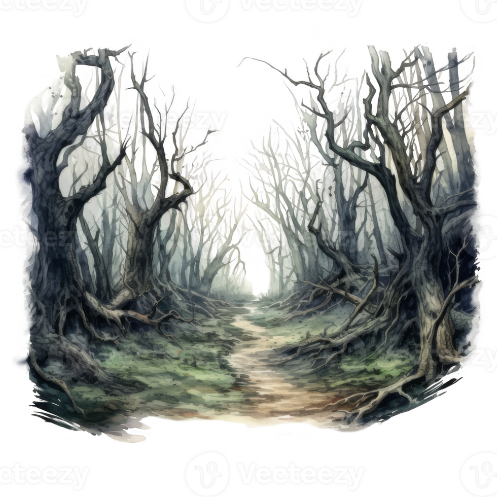 A forest with trees and a path png