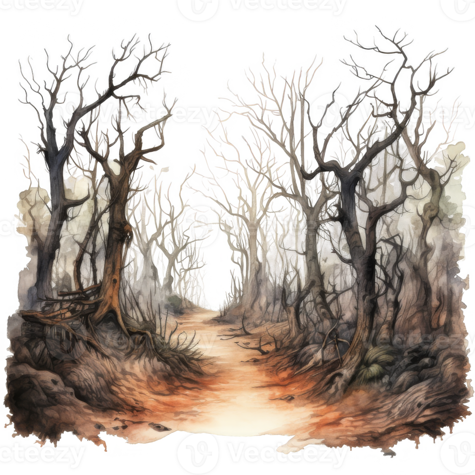 A digital painting of a forest with trees and dirt png