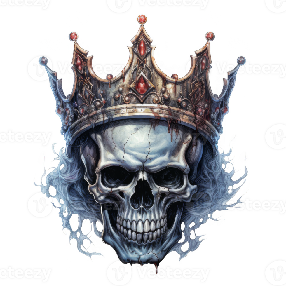Grim King A decaying skull crowned with a majestic, ornate crown. png