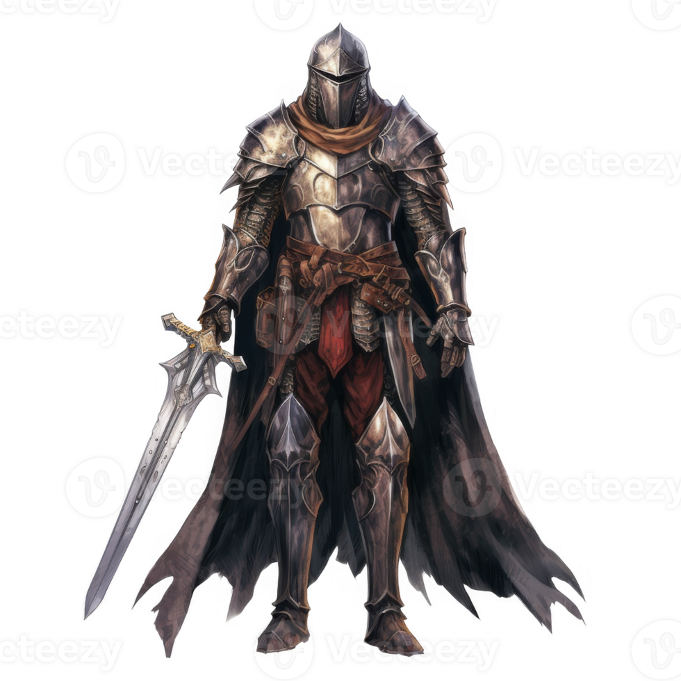 A Grim, Cloaked Knight in Full Plate Armor, Wielding a Greatsword png